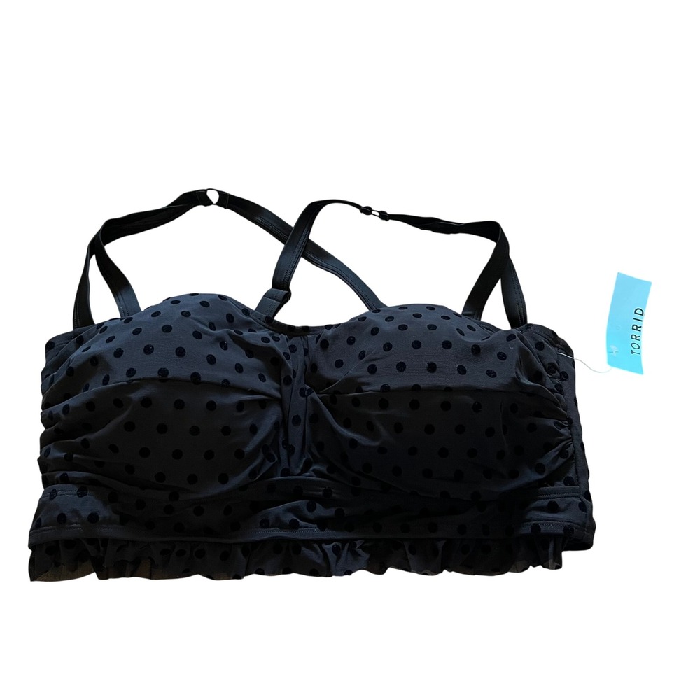 Torrid Black Polka Dot Twist Front Mesh Ruffle Swim Top Size 2 New NWT 12074336